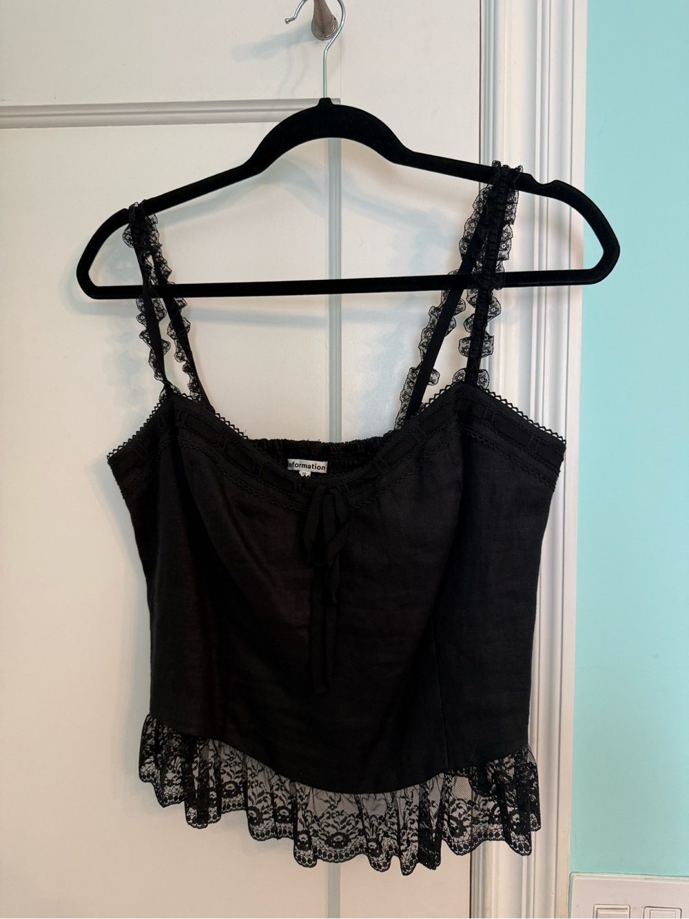 Reformation Black Lace-Trim Camisole Top